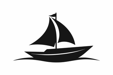 A  Boat Logo vector art illustration with a simple Historic Sailing Boat icon logo silhouette black vector art