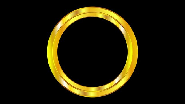 Golden circle spinning simple loop background. rotating gold ring on black.