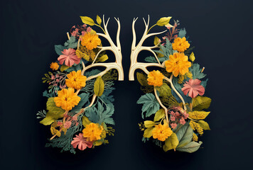 Human lungs made of tree branches and flowers , anatomy, respiratory system, nature