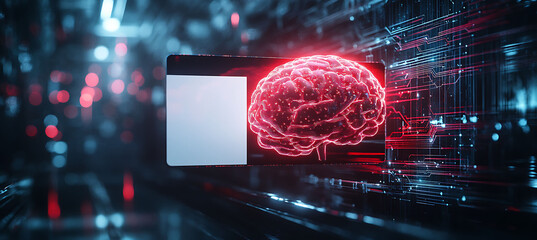 Futuristic healthcare card focused role of AI mental health diagnostics offering sleek minimalist design large blank area upper right for a custom note surrounded by abstract neural network patterns