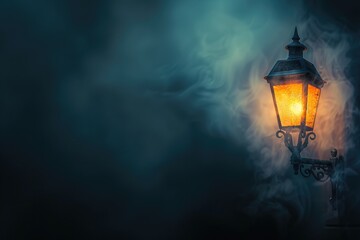 Abstract Background Dark. Gradient Night Sky with Lantern Light and Mist