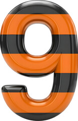 Glossy 3D Number 9 with Orange and Black Stripes