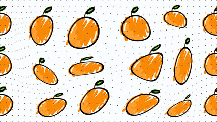 Vector illustration. Seamless pattern of orange. Hand-drawn style. Line art. Color doodle style. Design for wallpaper, background, poster, banner.