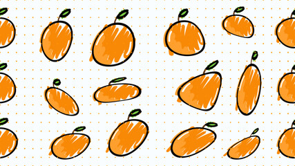 Vector illustration. Seamless pattern of orange. Hand-drawn style. Line art. Color doodle style. Design for wallpaper, background, poster, banner.