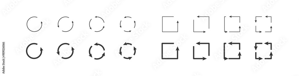 Aufkleber arrow icon collection in a circle and in a square. vector isolated