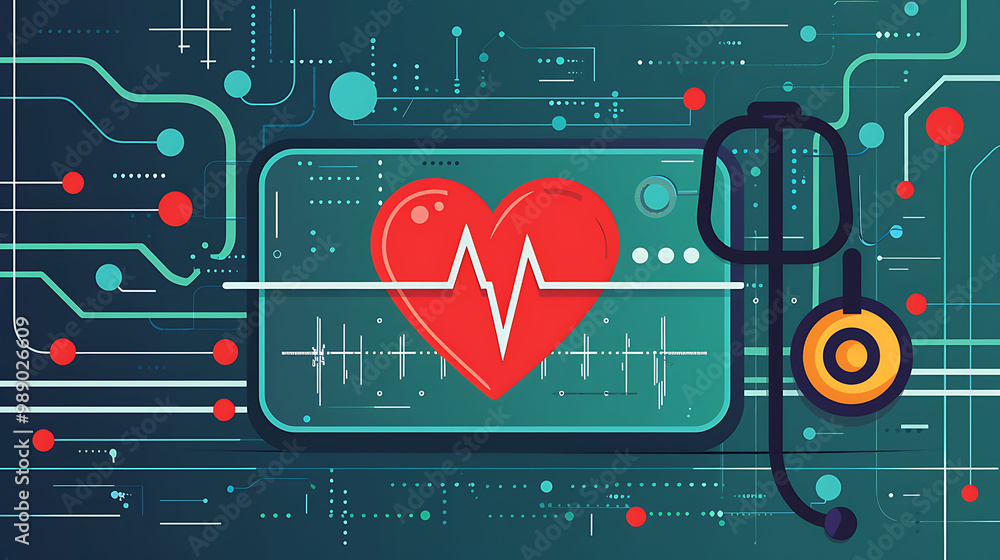 Poster futuristic healthcare card highlighting role of big data in personalized healthcare featuring a clea
