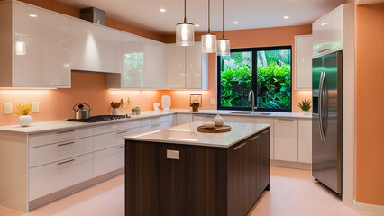 Warm Elegance- Modern Kitchen Interior with Peach Fuzz Accents
