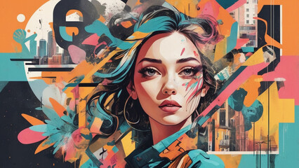 Urban Fusion- Modern Collage of Street Art, Photography, and Abstract Textures