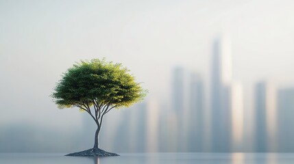 Fototapeta premium Urban Nature Concept with Tree and City Background