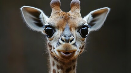 Fototapeta premium A young giraffe curiously gazes at the camera in a natural habitat setting during daylight