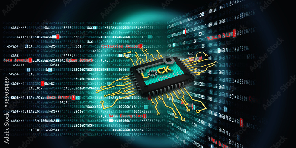 Poster 3d rendering lock protected microchips
