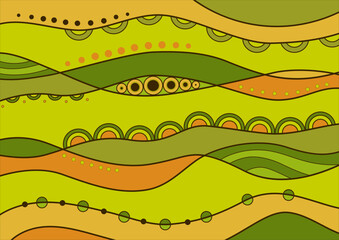 Colorful autumn abstract background. Orange green abstract vector illustration. Zentangle style design. Randomly curve lines ornament. Decorative design elements for your projects