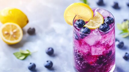 Refreshing Blueberry Lemon Mocktail in a Glass