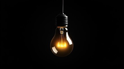 A single glowing light bulb hanging against a pitch-black background, symbolizing creativity, ideas, and innovation in a dramatic setting.