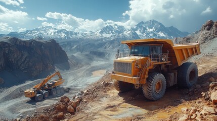 Heavy Duty Mining Trucks in a Mountainous Landscape