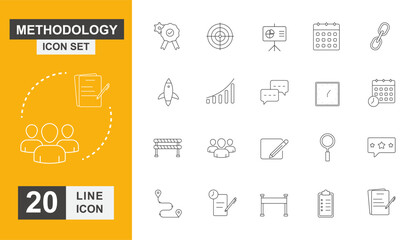Methodology icon set. Strategy, marketing, management, chart and more line icon.