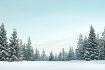 Serene Snowy Landscape with Evergreen Trees