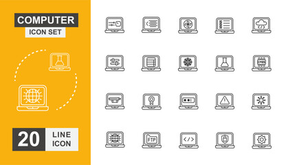 Computer icon set. Internet, message, cybershape, electronic and more line icon.