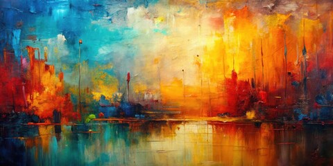 Obraz premium Abstract oil painting with rich textures and colorful layers on canvas
