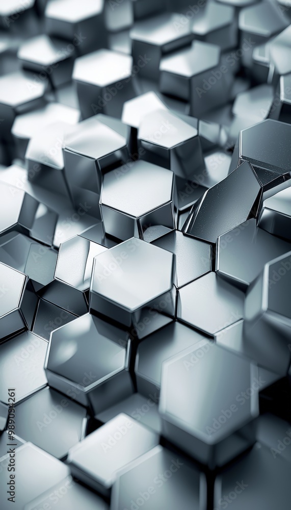Poster modern geometric abstract background with interlocking gray and silver hexagons for tech branding