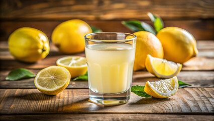 Fototapeta premium Refreshing lemon with a hint of mint, served in a glass cup