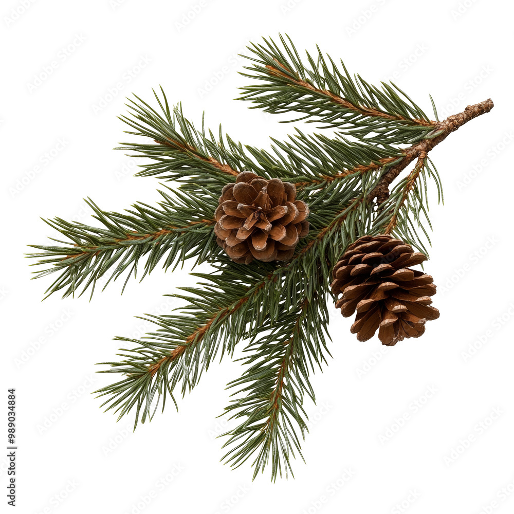 Poster pine branch with cones isolated on white background