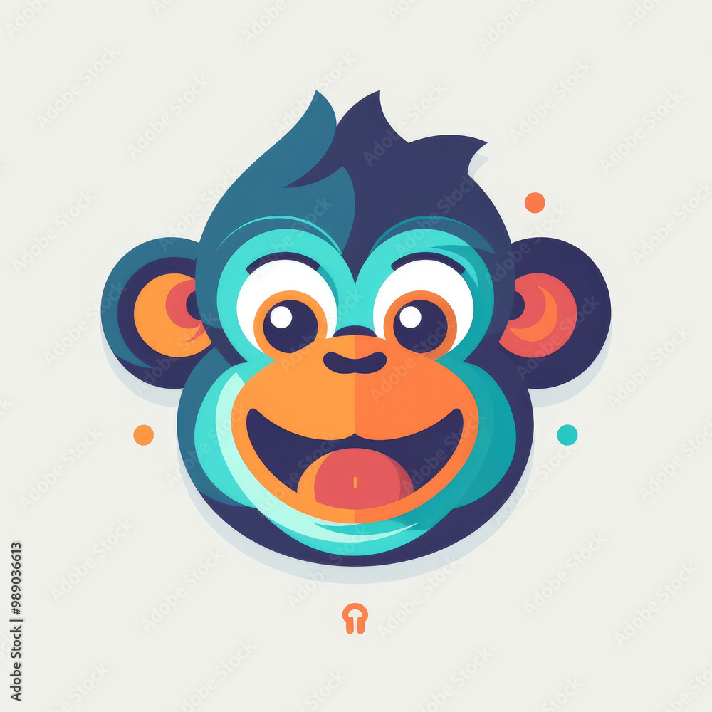 Poster a cheerful cartoon monkey with bright colors and large expressive eyes displaying a joyful demeanor 