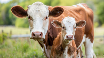 Holstein Cow and Calf Bonding in Pasture, showcasing the nurturing relationship between mother and offspring, thriving in a serene rural environment