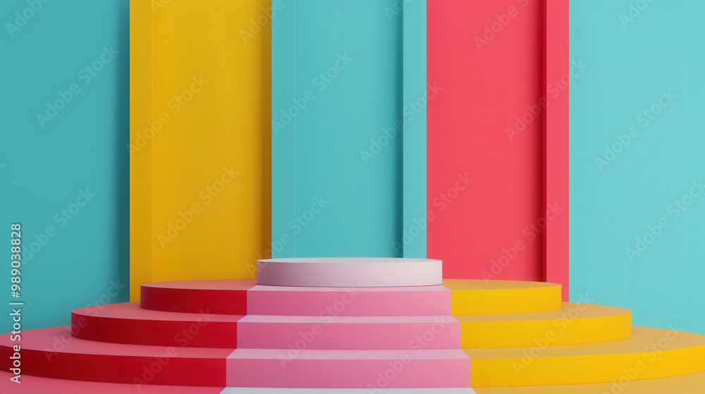 Canvas Prints colorful tiered podium with vibrant 3d elements, engaging flat design showcasing dynamic layers and 