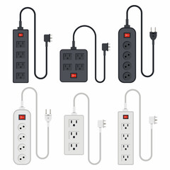 Power strips vector cartoon set isolated on a white background.