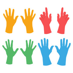 Obraz premium Rubber gloves vector cartoon set isolated on a white background.