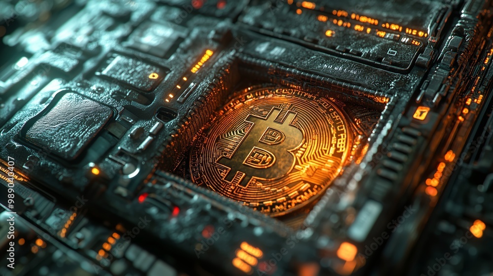Poster digital currency symbols in a floating virtual space