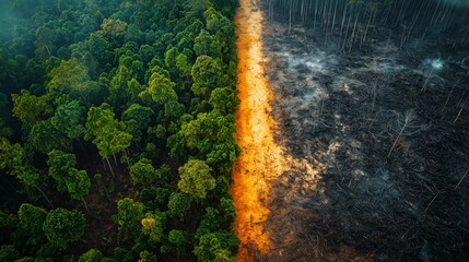 Fototapeta premium Contrast Between Lush Forest and Barren Land