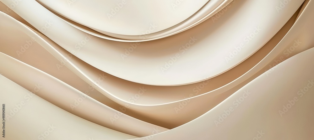 Aufkleber minimalist abstract background with smooth curved lines in soft neutral beige and cream tones