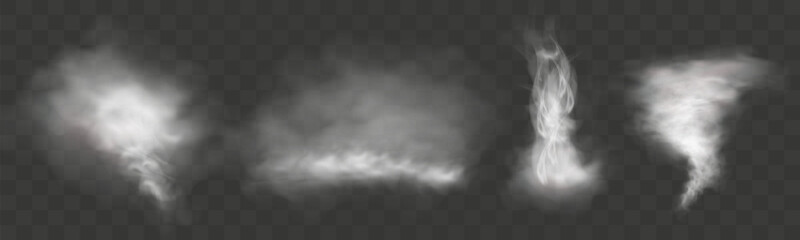 Realistic smoke, vape, fog, smog. Illustration of smoke on a transparent background.
