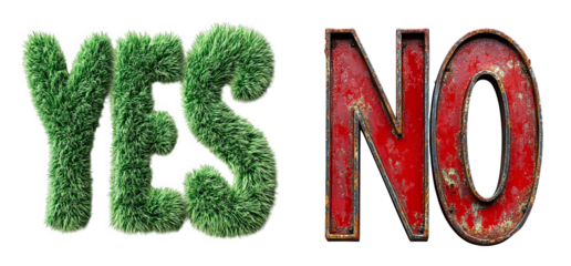 Grass letters spelling YES and NO contrasting themes together transparent background