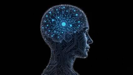 Digital Brain Hologram Hud. Artificial intelligence AI machine deep learning. Business Technology Internet Network Concept. 3D Illustration