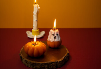 Burning themed Halloween beeswax candles
