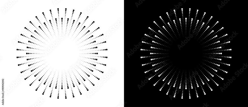 Poster art sun background. icon template or logo with halftone dotted lines. black shape on a white backgro