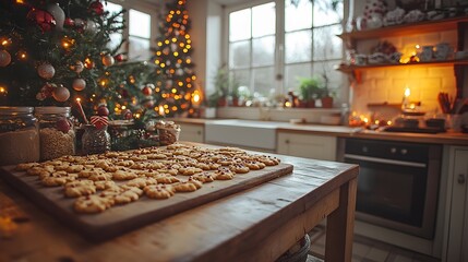A festive holiday kitchen filled with the aroma of freshly baked cookies