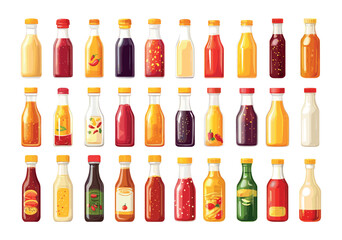 Sauces cartoon vector set. Glass plastic bottles ketchup mayonnaise mustard bbq hot chilli pepper soy gravies condiments dips packages, isolated illustrations on white background
