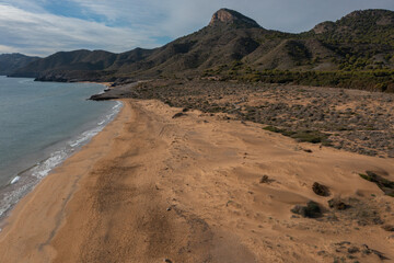 Aerial view of the beaches of Calblanque.