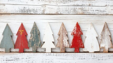 Rustic wooden christmas trees on vintage background for festive decor