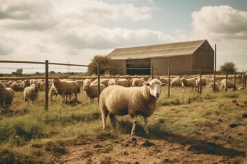 Outdoors sheep farm architecture.