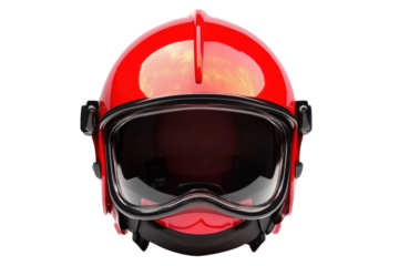 Red helmet with visor, front view, isolated on white background transparent background.