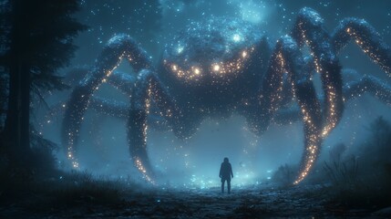 Obraz premium Gigantic Bioluminescent Underwater Creatures Encounter