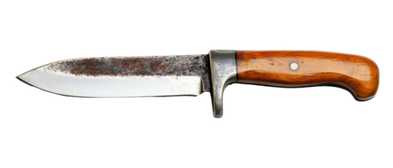 Vintage knife with a wooden handle, isolated on a white background. transparent background.