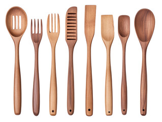 Set of wooden kitchen utensils isolated on white background. transparent background.