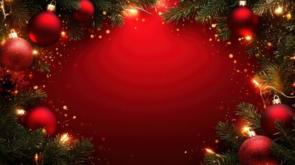 Festive Christmas background with sparkling lights red baubles