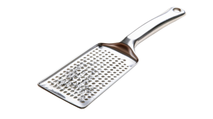 Stainless steel kitchen grater on a white isolated background. transparent background.